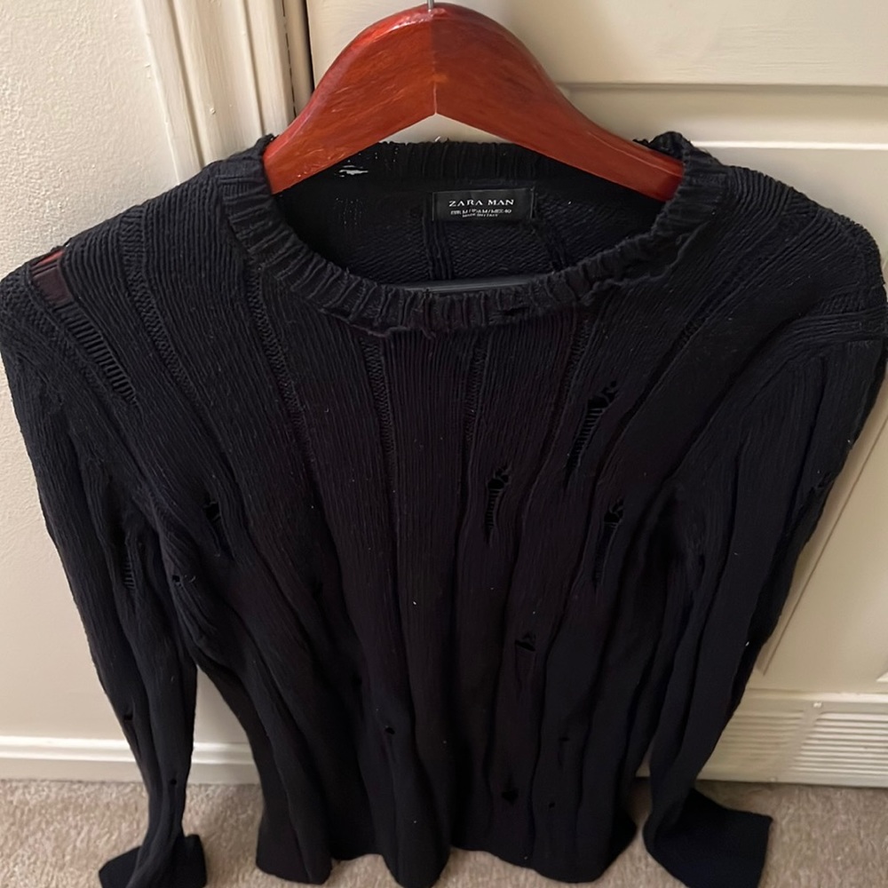 Zara man black structured open work sweater used